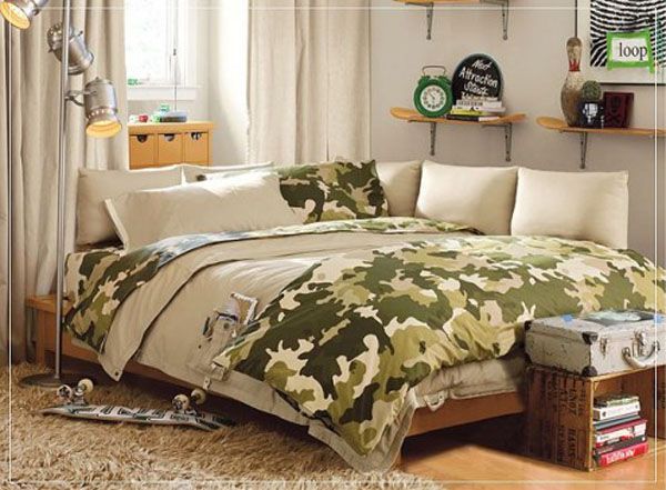 green lamp bed room teenager man teen Design Shelves window curtain little pillow Clock