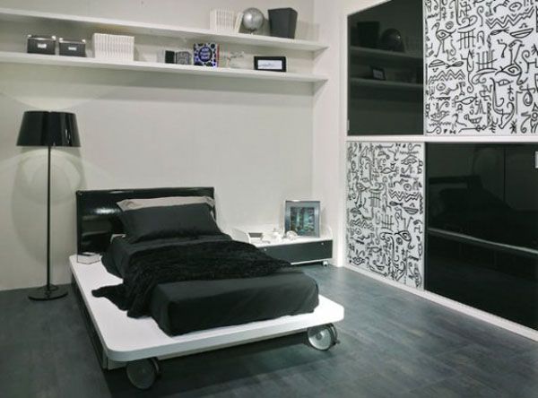 White black wall lamp bed room teenager man teen Design Shelves