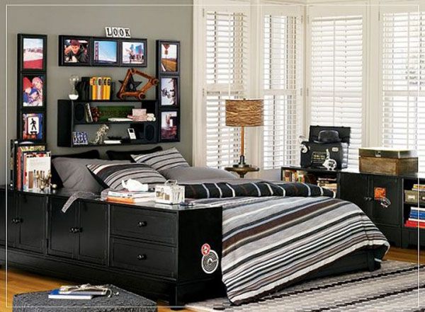 black bed room lamp adolescent male teenager design shelves Picture Books